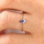 18K Solid Gold Mini Sapphire and Diamond Ring