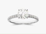 18K Solid Gold Round Diamond Engagement Ring with Pave Set Side stones - Image 3