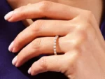 18k Gold Half-Eternity Wedding Ring Round Cut Natural Diamond Floating Anniversary Band - 图片 4
