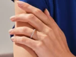 18k Gold Half-Eternity Wedding Ring Round Cut Natural Diamond Floating Anniversary Band - 图片 2