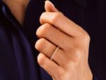 18K Solid Gold and Double Round Vertical Baguette Wedding Ring for Women - 图片 3