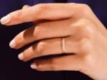 14K 纯金九石长方形天然钻石女士结婚戒指