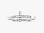14K Solid Gold Sideway Cross Wedding Ring 0.12 CT Diamond Faith Ring for Women - Image 5