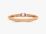 14K Solid Gold Twisted Three-Stone Wedding Ring 0.05 CT Round Cut Diamond Ring - Image 4
