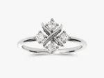 14K Solid Gold Dainty Cross Natural Diamond Ring Vintage Inspired Stackable Ring for Her - Image 3