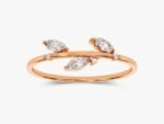 14K Solid Gold Marquise Leaf Wedding Ring Marquise Diamond Floral Ring for Women - Image 4