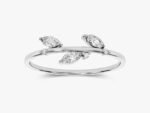 14K Solid Gold Marquise Leaf Wedding Ring Marquise Diamond Floral Ring for Women - Image 3