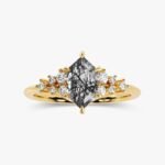 18K Solid Gold Long Hexagon Black Rutilated Quartz Engagement Ring - Image 2
