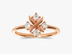 14K Solid Gold Dainty Cross Natural Diamond Ring Vintage Inspired Stackable Ring for Her - Image 4