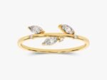 14K Solid Gold Marquise Leaf Wedding Ring Marquise Diamond Floral Ring for Women - Image 2