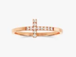 14K Solid Gold Sideway Cross Wedding Ring 0.12 CT Diamond Faith Ring for Women - Image 4