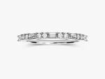 18K Solid Gold and Double Round Vertical Baguette Wedding Ring for Women - 图片 6