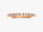 18K Solid Gold and Double Round Vertical Baguette Wedding Ring for Women - 图片 5