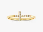 14K Solid Gold Sideway Cross Wedding Ring 0.12 CT Diamond Faith Ring for Women - Image 6