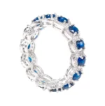 14K Solid Gold 3.39 Carat Sapphire and Diamond Cluster Eternity Band Ring - 图片 2