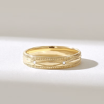 Pave Natural Diamond Vintage Wedding Band, 4mm Wide 14k Solid Gold Migraine Band - 图片 2