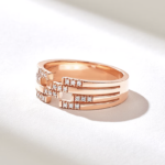 Pave Natural Diamond Lines | 14k Solid Gold Thick Cigar Band | Unique Design Tiny Natural Diamond - 图片 5