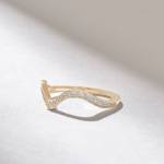 14k Natural Diamond Alternating Pave Stacking Ring: Tiny Zigzag Band for Daily Wear - 图片 5