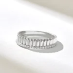 Pave Natural Diamond Line Wedding Band | 14k Solid Gold Unique Dome Marriage Ring - 图片 5