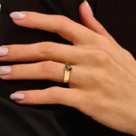 18K Solid Gold Moss Agate Solitaire Ring