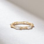 14K Solid Gold Baguette Natural Diamond Distance Wedding Band: Thin Eternity Ring - 图片 4