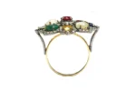 14K Solid Gold Nine Precious Gems Fashion Ring in Art Deco Style - 图片 3
