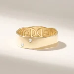 14k Gold Flush Set Two Natural Diamond Band: Solid Thick Cigar Wedding Ring - Image 5