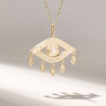 18k Solid Gold Natural Diamond Evil Eye Pendant Necklace-Unique Third Eye Necklace - 图片 4