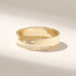 14k Gold Natural Diamond Half Eternity Wedding Band: Unique Pave Design, Wide Gold Ring - Image 5