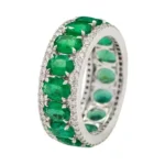18K Solid Gold Emerald and Diamond Eternity Band