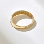 Pave Natural Diamond Line Wedding Band | 14k Solid Gold Unique Dome Marriage Ring - 图片 7