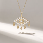 18k Solid Gold Natural Diamond Evil Eye Pendant Necklace-Unique Third Eye Necklace - 图片 2