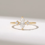 Marquise Natural Diamond Engagement Ring | 0.5ctw Solitaire Ring with Round Natural Diamonds - 图片 2