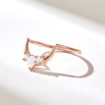 Natural Diamond Tiara Arch Ring, 18k Gold Dainty Wedding Band, Pear Contour Ring - 图片 5