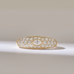 Marquise Moissanite Diamond Dome Ring, 14k Gold Pave Signet Statement Ring for Women - 图片 2