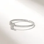 14K Solid Gold Tiny Natural Diamond Trefoil Ring - Image 5