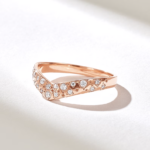 Natural Diamond Wishbone Ring | 14k Gold Curved Wedding Band | Solid V-Shaped Band - 图片 6