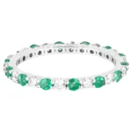 14K Solid Gold 1.34 Carat Natural Diamond and Emerald Brilliant Cut Eternity Band Ring