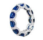 18K Solid Gold Sapphire and Diamond Eternity Band Ring - 图片 3