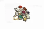 14K Solid Gold Nine Precious Gems Fashion Ring in Art Deco Style - 图片 2