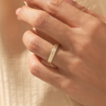 Pave Natural Diamond Vintage Wedding Band, 4mm Wide 14k Solid Gold Migraine Band - 图片 3