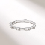 Natural Diamond Bamboo Ring: 14k Solid Gold Stacking Ring for Women, Pave Bone Design - Image 6
