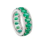 18K Solid Gold Emerald and Diamond Eternity Band - Image 2
