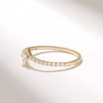 14k Solid Gold Natural Diamond Majestic Curve Engagement Ring: Chevron Solitaire - 图片 4
