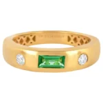 14K Solid Gold 0.43 Carat Diamond and Emerald Ring