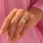 Pave Natural Diamond Line Wedding Band | 14k Solid Gold Unique Dome Marriage Ring - 图片 2