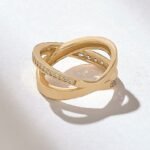 Thick Band X Crossover Ring | Pave Natural Diamond Statement Ring in Solid Gold - Image 7