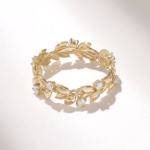 Natural Diamond Pave Leaf Ring | Solid Gold Vine Eternity Wedding Band | Dainty Ring - 图片 7