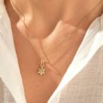 18k 纯金天然钻石星形项链 | 北极星女士吊坠项链