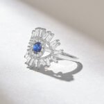 18K Solid Gold Sapphire Diamond Evil Eye Ring - 图片 6